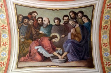 Jesus washes the feet of Peter, fresco in the church of Saint Matthew in Stitar, Croatia  clipart