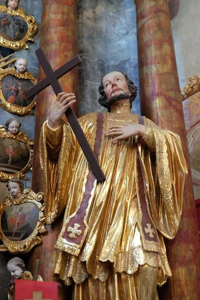 Statue Saint Jean Nepomuk Sur Autel Dans Église Baroque Notre — Photo