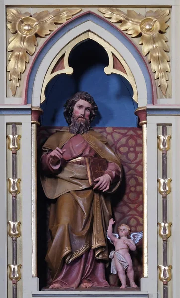Statuia Sfântului Matei Evanghelistul Amvon Biserica Sfântului Matei Din Stitar — Fotografie, imagine de stoc