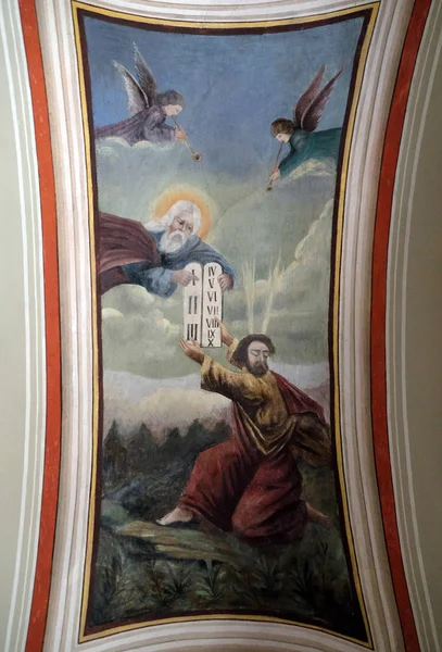 God Gives Moses Ten Commandments Fresco Church Saint Matthew Stitar — Stock Photo, Image