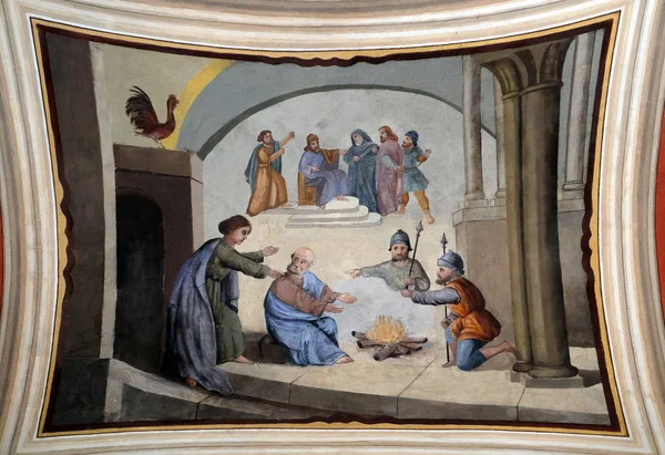 Peter Αρνείται Ιησούς Πριν Κόκορας Κοράκια Τρεις Φορές Τοιχογραφία Στο — Φωτογραφία Αρχείου