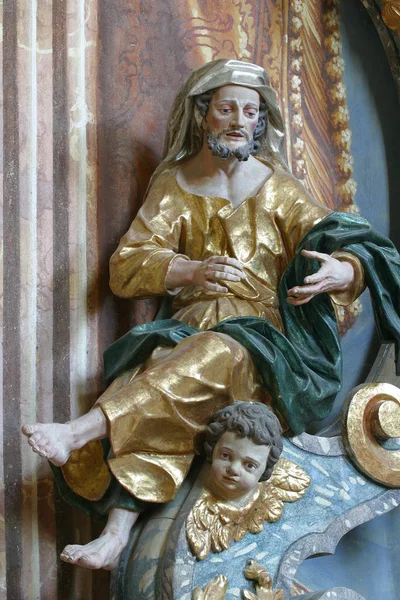 Aziz Matta İncili heykelin üzerine minber, Barok kilise Our Lady kar Belec, Hırvatistan 