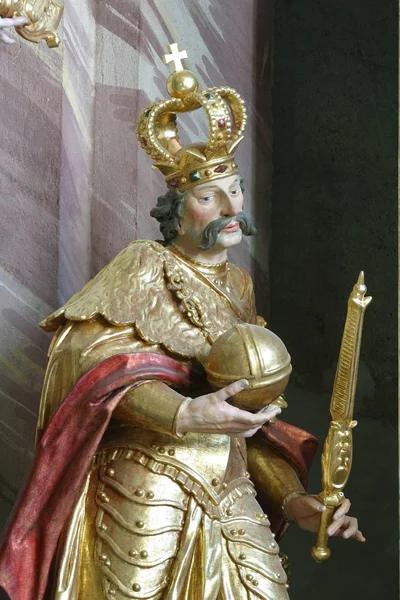 Statua Santo Stefano Ungheria Sull Altare Della Chiesa Barocca Nostra — Foto Stock