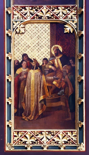 Ladislaus Wysyła Pierwszy Biskup Zagrzebia Ołtarz Zagrzebiu Katedrę Poświęconą Wniebowzięcia — Zdjęcie stockowe