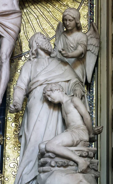 Abraham Sacrificing Isaac Altar Holy Cross Zagreb Cathedral Dedicated Assumption — Stock Photo, Image