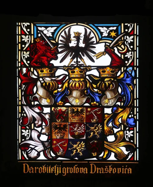 Coat Arms Counts Draskovic Stained Glass Zagreb Cathedral Dedicated Assumption — Stock Photo, Image