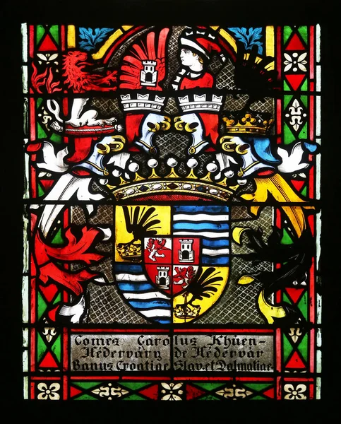 Coat Arms Ban Khuen Hedervary Stained Glass Zagreb Cathedral Dedicated — Stock Photo, Image