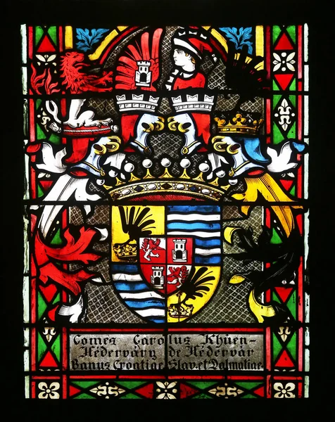 Coat Arms Ban Khuen Hedervary Stained Glass Zagreb Cathedral Dedicated — Stock Photo, Image