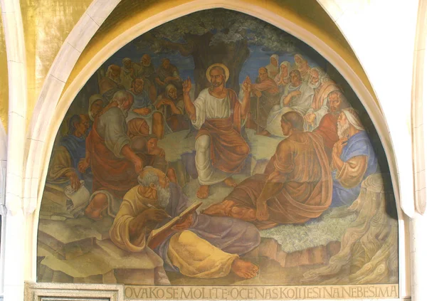 Kazanie Górze Fresk Kościele Świętego Marka Zagreb Chorwacja — Zdjęcie stockowe
