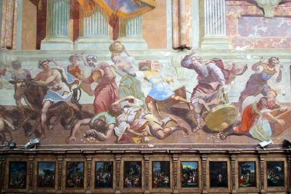 Christus Rijden Handelaren Van Tempel Fresco Kerk Van Onbevlekte Ontvangenis — Stockfoto