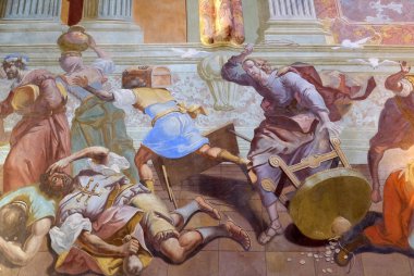 İsa'nın sürüş tüccarlar Tapınağı, Lepoglava, Hırvatistan Immaculate Conception kilise fresco 