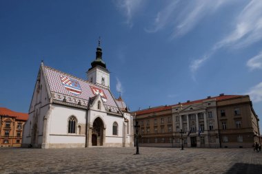 St. Mark Kilisesi tarihi 23 Ağustos 2017 üzerinde 13. yüzyılda Zagreb, Hırvatistan.