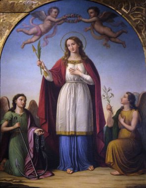 Saint Philomena flanked by two angels by Stefano Lembi, San Michele in Foro church in Lucca, Tuscany, Italy  clipart