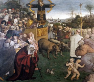 Kutsal yüz taşımacılığı Amico Aspertini, Basilica of Saint Frediano, açık havada, Lucca, Toskana, İtalya 