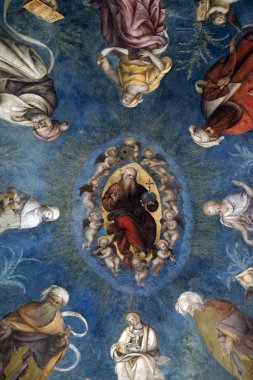 The vault shows God the Father among prophets, sibyls and angels, Basilica of Saint Frediano, fresco, Lucca, Tuscany, Italy  clipart
