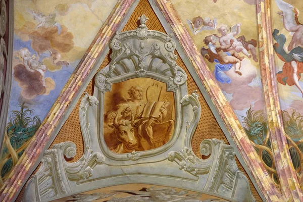 Saint Luke Evangelist Fresco Kerk Van Onbevlekte Ontvangenis Lepoglava Kroatië — Stockfoto