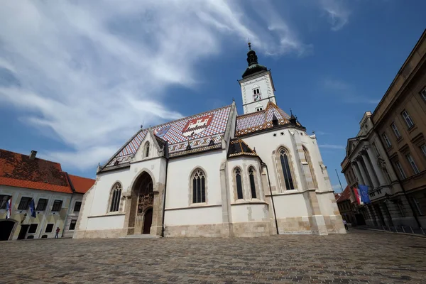 Kościół Świętego Marka Sięga Xiii Wieku Zagrzebiu Sierpnia 2017 — Zdjęcie stockowe