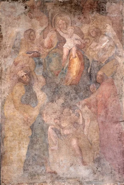 Virgin Mary Baby Jesus Saints Fresco Palazzo Pretorio Palazzo Del — Stock Photo, Image