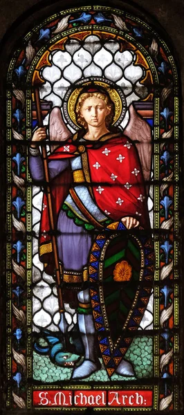 Saint Michael Archangel Stained Glass Window San Michele Foro Church — Stock Photo, Image