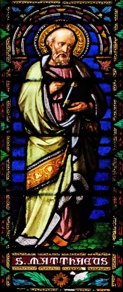 Saint Matthew Evangelist Stained Glass Window San Michele Foro Church — Stock Photo, Image