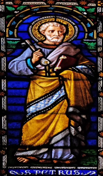 Święty Piotr Apostoł Witraż San Michele Foro Kościoła Lukka Toskania — Zdjęcie stockowe