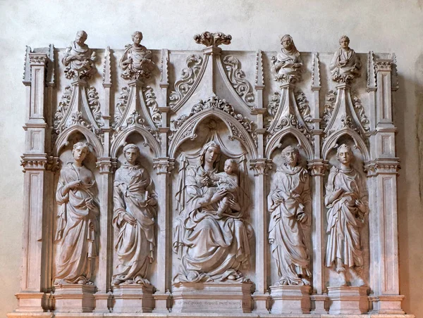 Virgem Maria Com Menino Jesus Santos Políptico Esculpido Jacopo Della — Fotografia de Stock