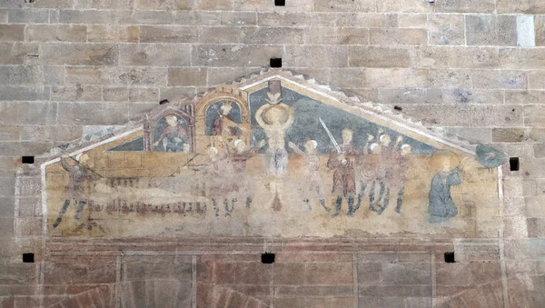 Fresco Featuring Martyrdom Saints Lawrence Vincent Stephen Basilica Saint Frediano — Stock Photo, Image