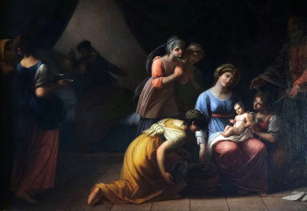 Народження Марії Cecchi Фреска Базиліці Святої Фредіано Тоскана Італія — стокове фото