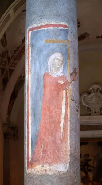 Fresco Oszlopon Ábrázoló Saint Helen Saint Frediano Bazilika Lucca Toszkána — Stock Fotó