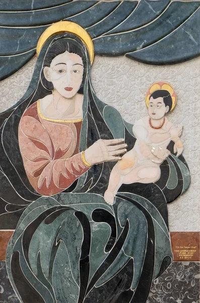 Vierge Marie Avec Bébé Jésus Façade Maison Lucques Toscane Italie — Photo