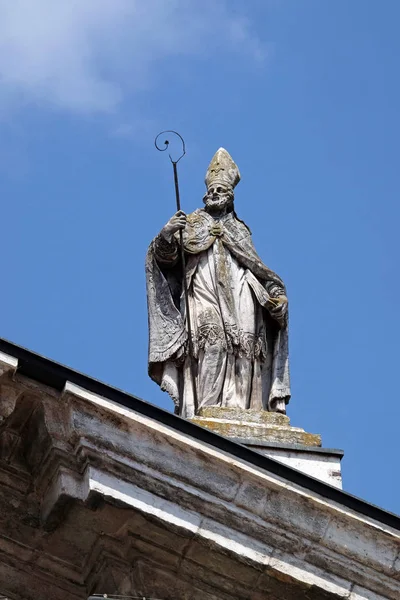 Saint Anselme Statue Sur Façade Cathédrale Mantoue Dédiée Saint Pierre — Photo