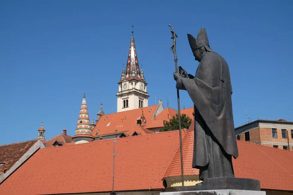 Pope John Paul Statue Basilica Assumption Virgin Mary Marija Bistrica — Stock Photo, Image