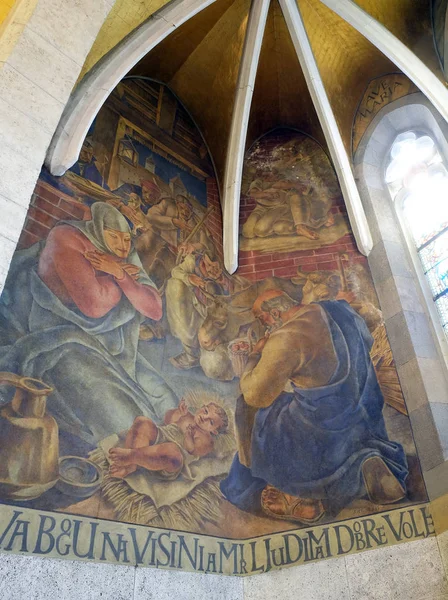 Birth Jesus Fresco Church Mark Zagreb Croatia — Stock Photo, Image