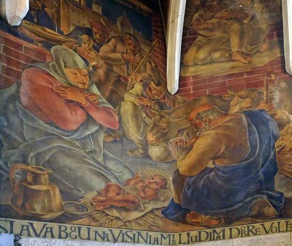 Nacimiento Jesús Fresco Iglesia San Marcos Zagreb Croacia —  Fotos de Stock