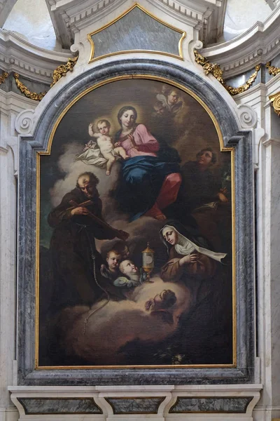 Vergine Col Bambino Adorata San Francesco Assisi Chiara Antonio Padova — Foto Stock