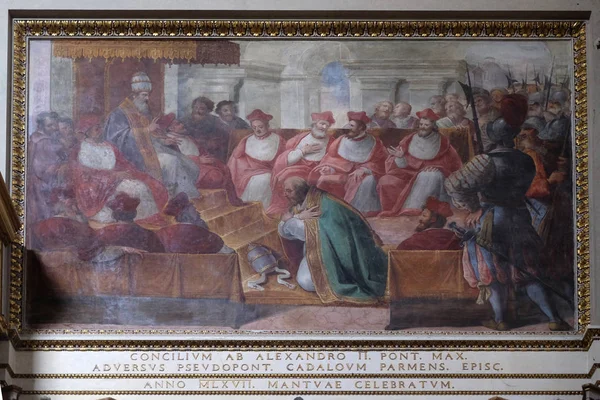 Rada Mantui 1067 Fresk Mantui Wezwaniem Świętego Piotra Mantua Włochy — Zdjęcie stockowe