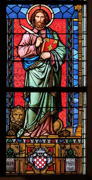 Saint Mark Evangelist Stained Glass Window Parish Church Saint Mark — Stock Photo, Image