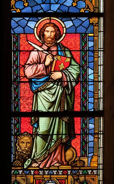 Mark Evangelist Stained Glass Window Parish Church Saint Mark Zagreb — стоковое фото