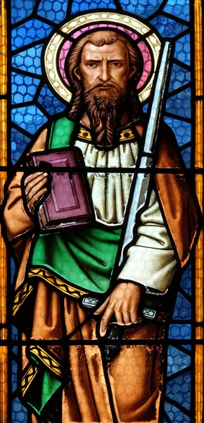 Saint Paul Apostle Stained Glass Window Parish Church Saint Mark — Stock Photo, Image