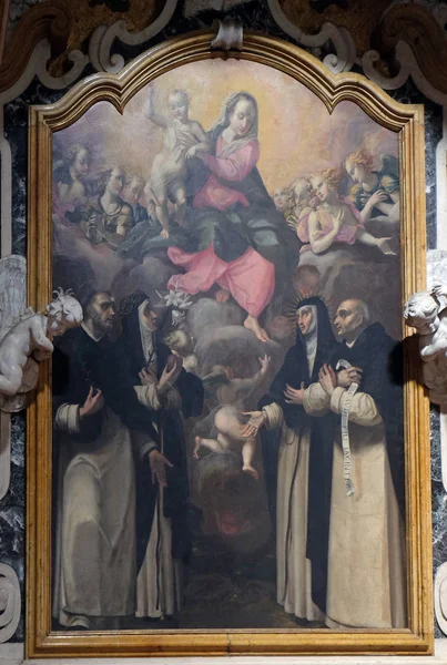 Madonna Adorata Dai Santi Domenico Caterina Giacinto Osanna Mantova Pala — Foto Stock