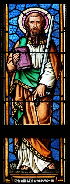 使徒聖パウロのステンド グラスの窓クロアチア ザグレブの聖マルコの教区教会で — ストック写真