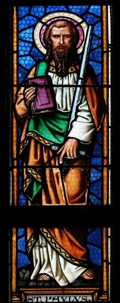 Αγίου Αποστόλου Παύλου Λεκιασμένο Παράθυρο Γυαλιού Στην Ενοριακή Εκκλησία Του — Φωτογραφία Αρχείου