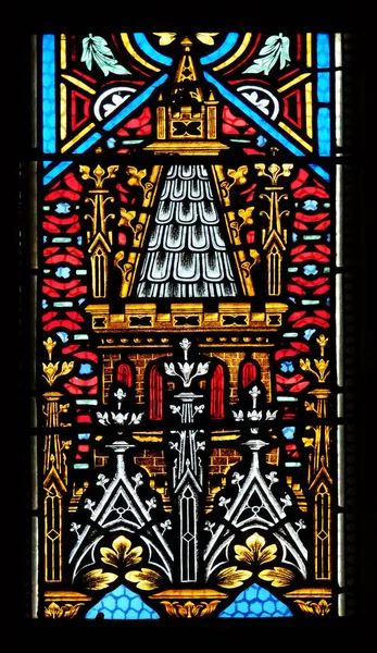 Υαλογράφημα Παράθυρο Στην Ενοριακή Εκκλησία Του Αγίου Μάρκου Στο Ζάγκρεμπ — Φωτογραφία Αρχείου