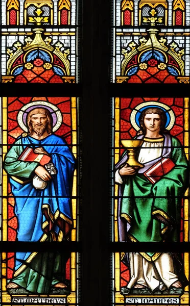 Die Heiligen Matthäus Und Johannes Der Evangelist Kirchenfenster Der Pfarrkirche — Stockfoto