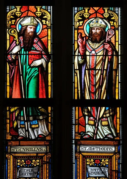 Saints Cyril Methodius Stained Glass Window Parish Church Saint Mark — Stock Photo, Image