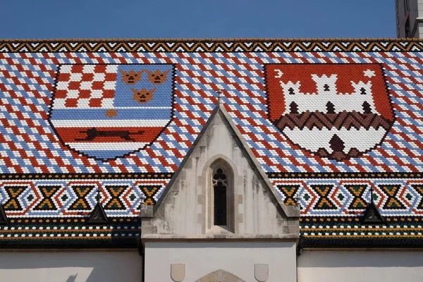 Escudo Armas Del Reino Croacia Eslavonia Dalmacia Ciudad Zagreb Tejado —  Fotos de Stock