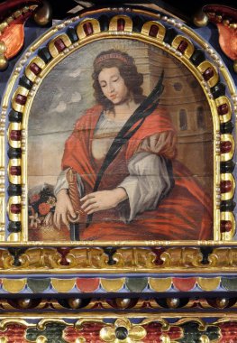 St. Barbara, Bakire ve şehit, madenciler koruyucusu ve iyi bir ölüm mihrabını kilise Saint Barbara Velika Mlaka, Hırvatistan 