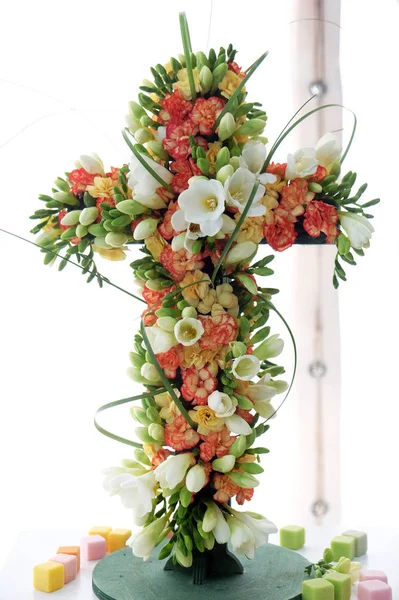 Cross Flores Expostas Floraart Exposição Internacional Jardins Lago Bundek Zagreb — Fotografia de Stock