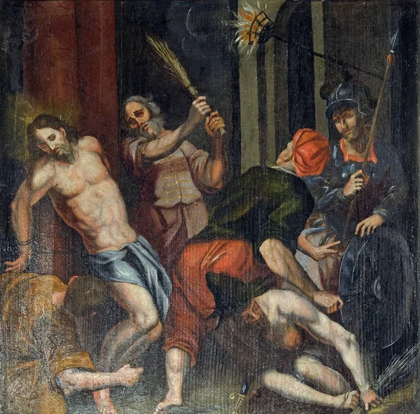 Flagellation Christ Altarpiece Church Saint Barbara Velika Mlaka Croatia — Stock Photo, Image