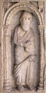 Saint Simon Havari, bas Rölyef takipçileri tarafından Wiligelmo, Princes Gate, Modena Katedrali, İtalya